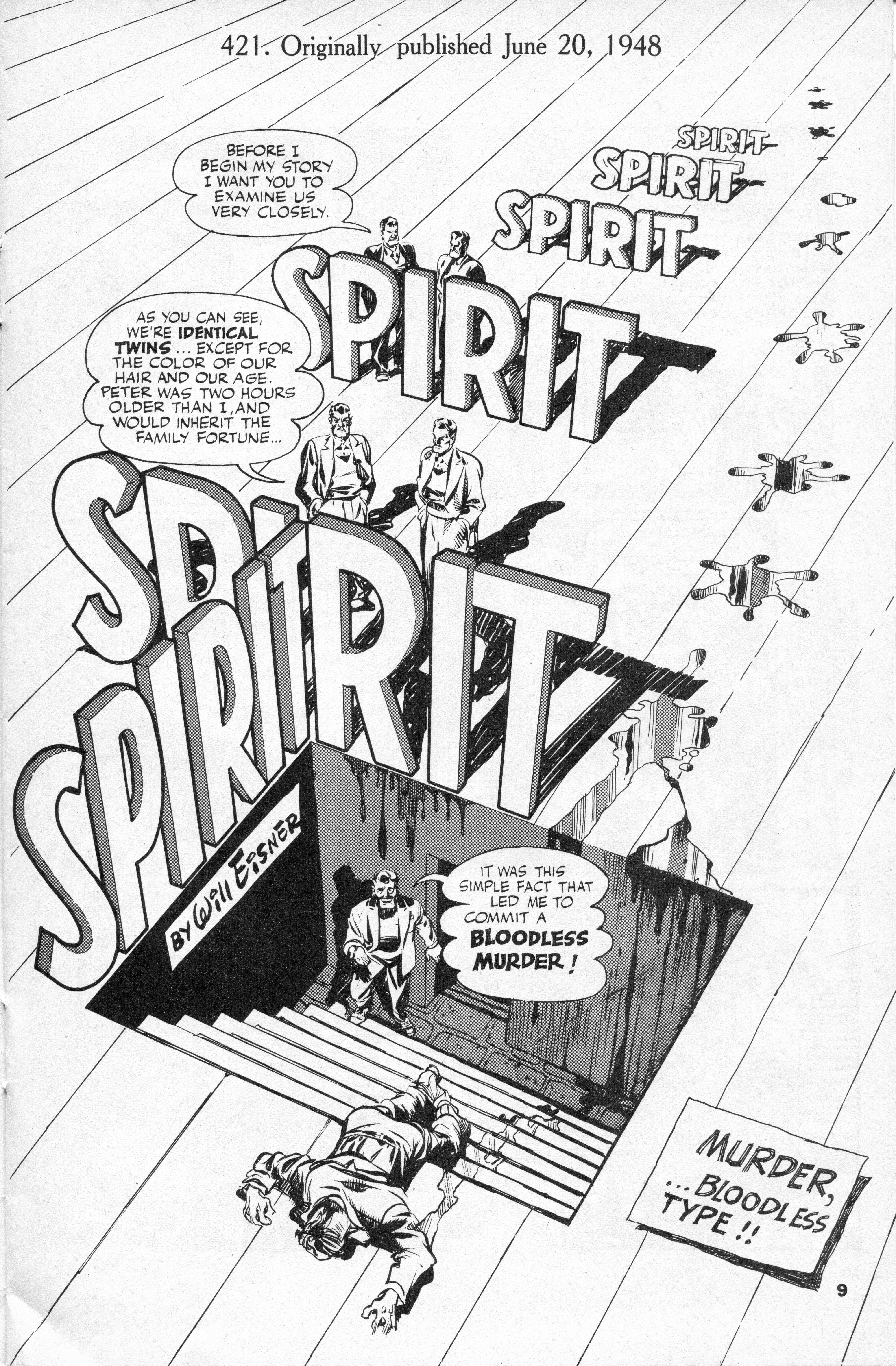 Will Eisner, The Spirit 20.06.1948 frontespizio dellla ristampa in bianco e nero degli anni Sessanta